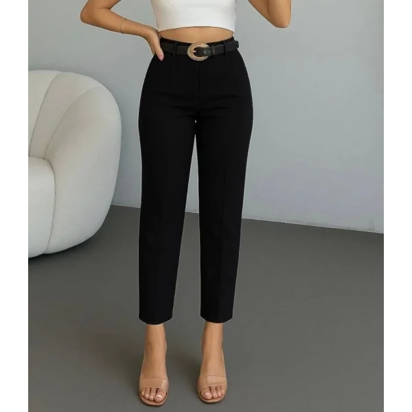 Kadın Yüksek Bel Gipe Detay Dar Paça Kısa Pantolon