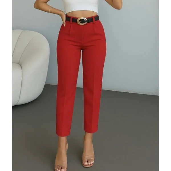 Kadın Yüksek Bel Gipe Detay Dar Paça Kısa Pantolon