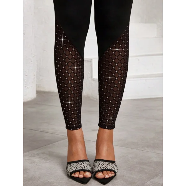 Kadın Yüksek Bel ışıltılı Tül Geometrik Detaylı Dalgıç Tayt