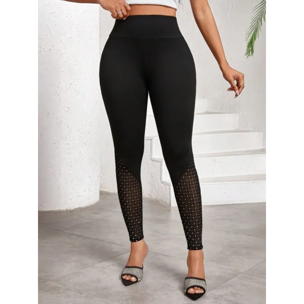 Kadın Yüksek Bel ışıltılı Tül Geometrik Detaylı Dalgıç Tayt