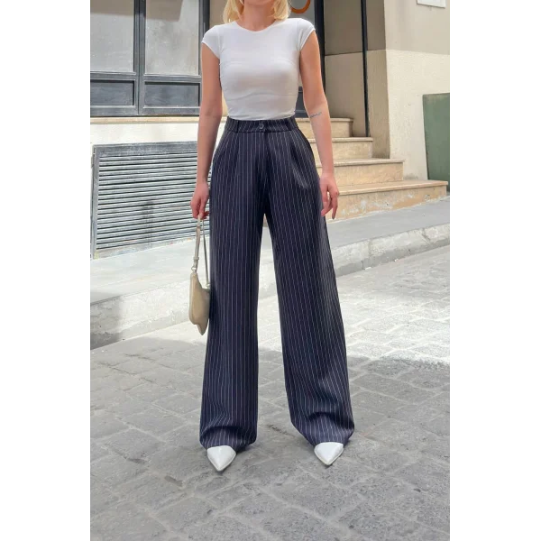 Kadın Yüksek Bel Ispanyol Paça çizgi Detay Palazzo Pantolon