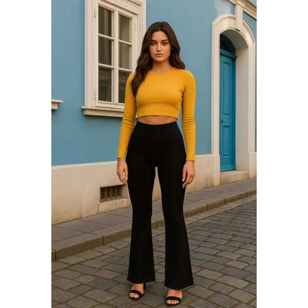 Kadın Yüksek Bel Ispanyol Paça Dalgıç Pantolon