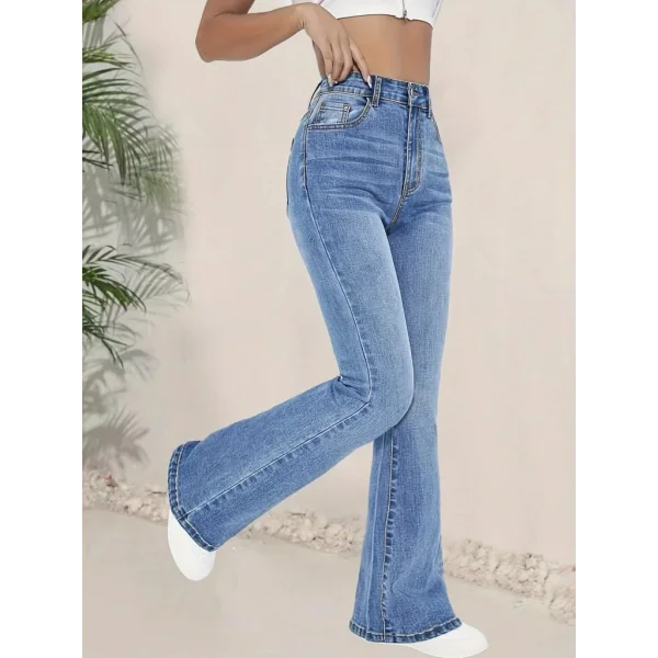 Kadın Yüksek Bel İspanyol Paça Kot Pantolon