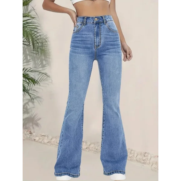 Kadın Yüksek Bel İspanyol Paça Kot Pantolon