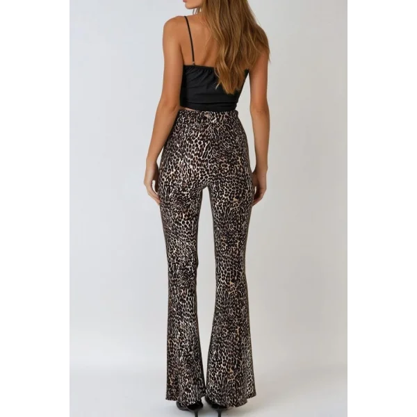 Kadın Yüksek Bel Ispanyol Paça Krep Kumaş eopar Pantolon