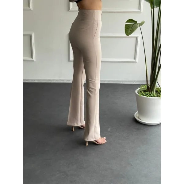 Kadın Yüksek Bel İspanyol Paça Kumaş Pantolon