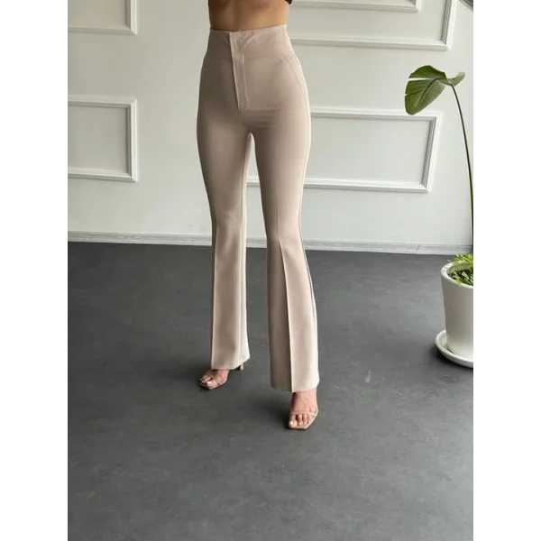 Kadın Yüksek Bel İspanyol Paça Kumaş Pantolon