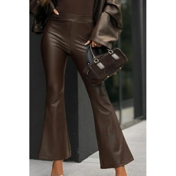 Kadın Yüksek Bel İspanyol Paçalı Deri Pantolon