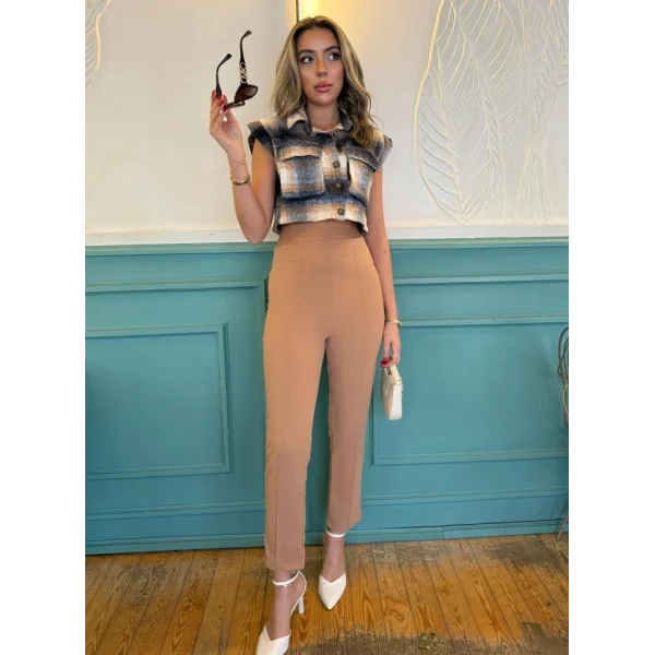 Kadın Yüksek Bel Ithal Krep Pantolon
