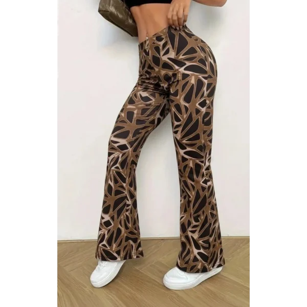 Kadın Yüksek Bel Kamuflaj Desenli Dalgıç Tayt