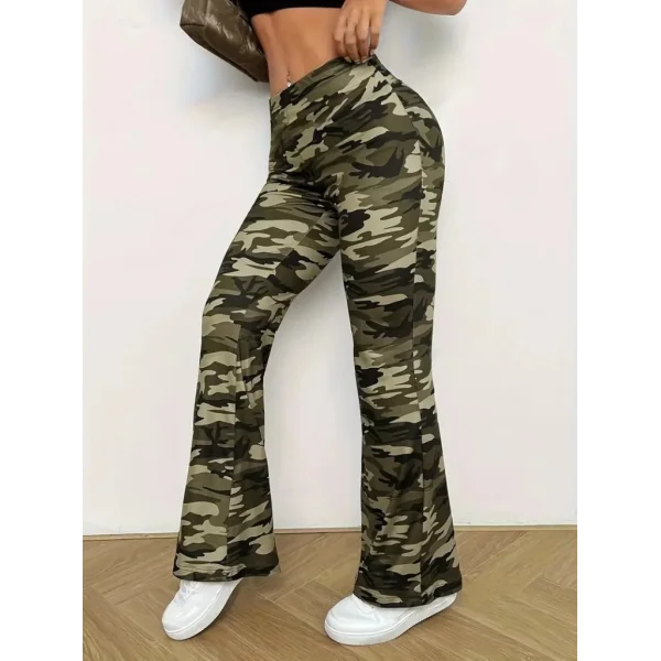 Kadın Yüksek Bel Kamuflaj Desenli Dalgıç Tayt