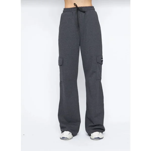 Kadın Yüksek Bel Kargo Cepli Palazzo Pantolon Oversize Bol Paça İki İplik Rahat Kesim - Antrasit