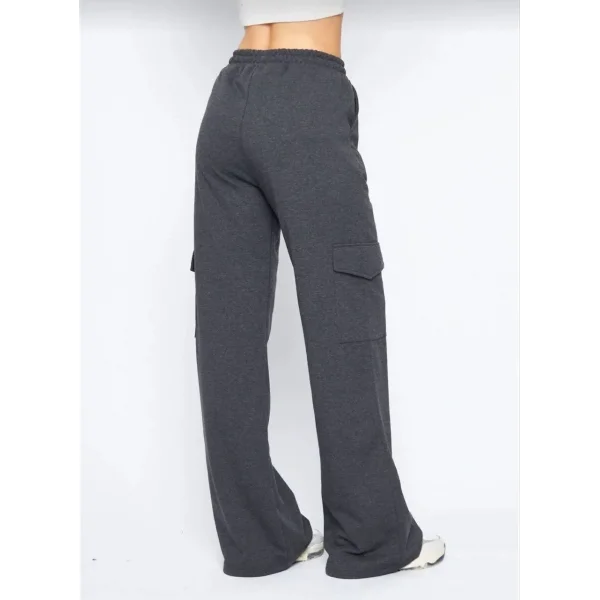 Kadın Yüksek Bel Kargo Cepli Palazzo Pantolon Oversize Bol Paça İki İplik Rahat Kesim - Antrasit