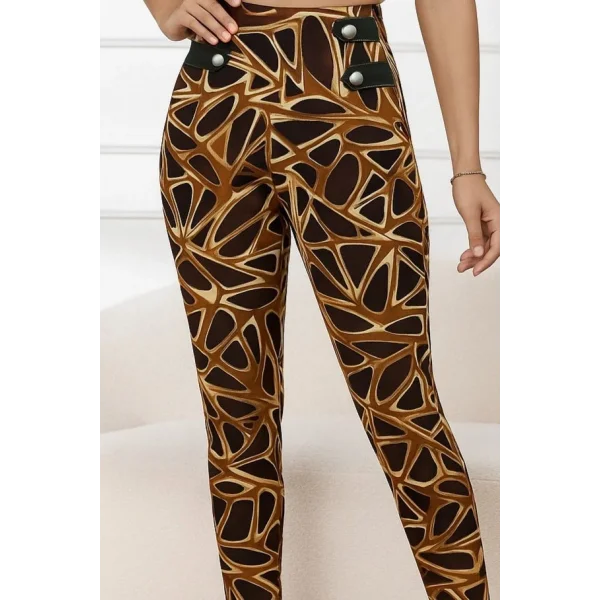 Kadın Yüksek Bel Kaz Ayağı Desenli Yan şerit Düğme Detaylı Dalgıç Pantolon