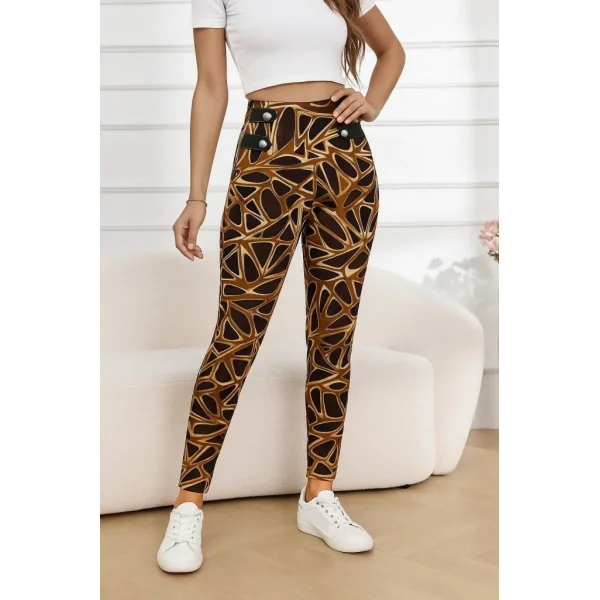 Kadın Yüksek Bel Kaz Ayağı Desenli Yan şerit Düğme Detaylı Dalgıç Pantolon