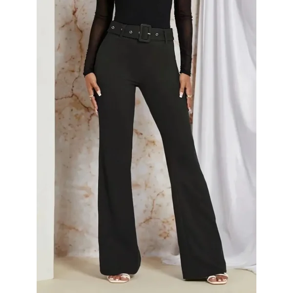 Kadın Yüksek Bel Kemerli Paçaya Doğru Genişleyen Ithal Krep Pantolon