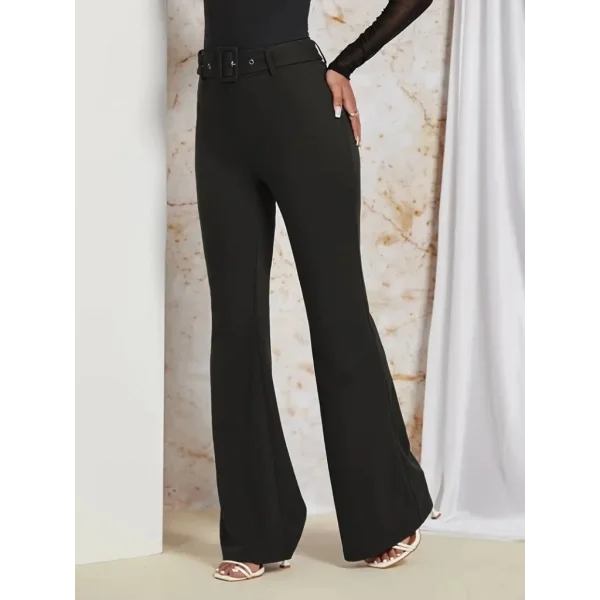 Kadın Yüksek Bel Kemerli Paçaya Doğru Genişleyen Ithal Krep Pantolon
