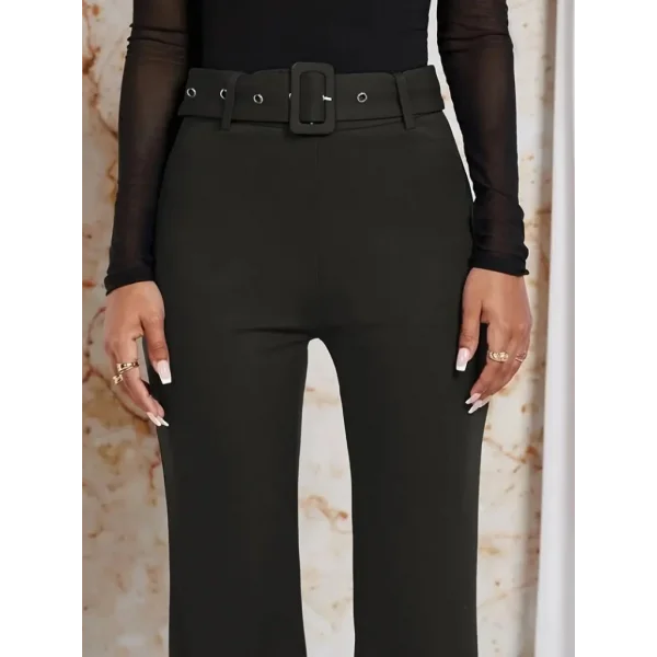 Kadın Yüksek Bel Kemerli Paçaya Doğru Genişleyen Ithal Krep Pantolon