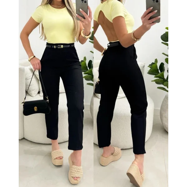 Kadın Yüksek Bel Kemersiz Ithal Krep Pantolon