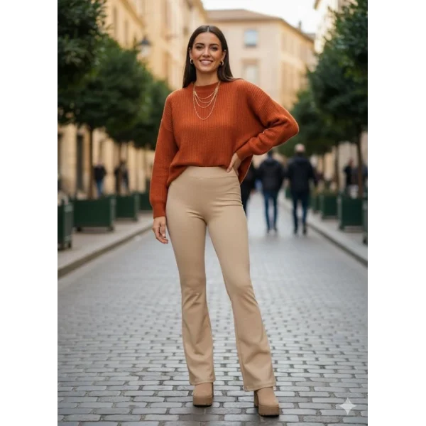 Kadın Yüksek Bel Krep Kumaş Bol Paça Pantolon