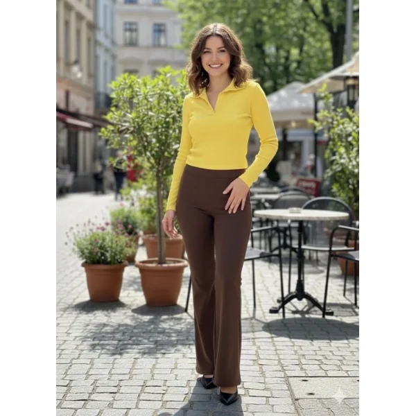 Kadın Yüksek Bel Krep Kumaş Bol Paça Pantolon