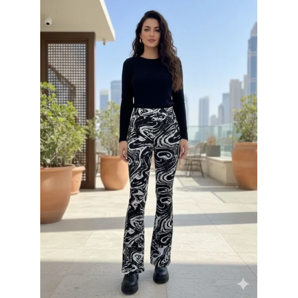 Kadın Yüksek Bel Krep Kumaş Bol Paça Pantolon