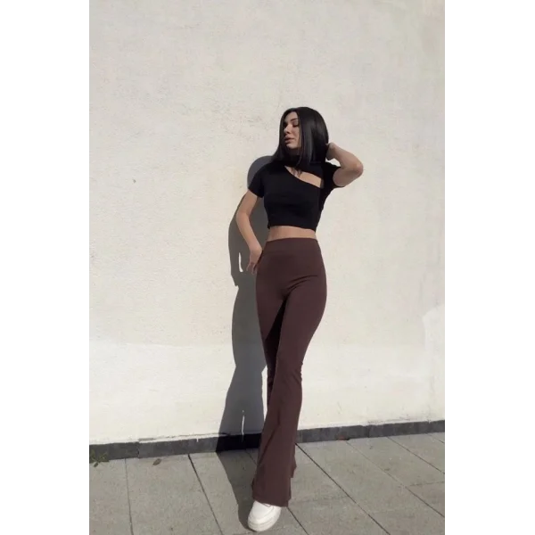 Kadın Yüksek Bel Krep Kumaş Bol Paça Pantolon