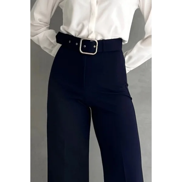 Kadın Yüksek Bel Krep Kumaş Full Likralı Ispanyol Paça Kemer Dahil Pantolon