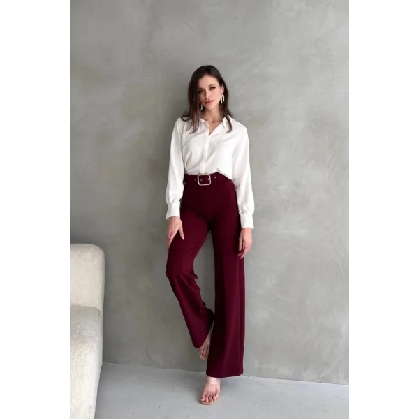 Kadın Yüksek Bel Krep Kumaş Full Likralı Ispanyol Paça Kemer Dahil Pantolon