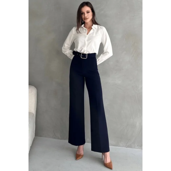 Kadın Yüksek Bel Krep Kumaş Full Likralı Ispanyol Paça Kemer Dahil Pantolon