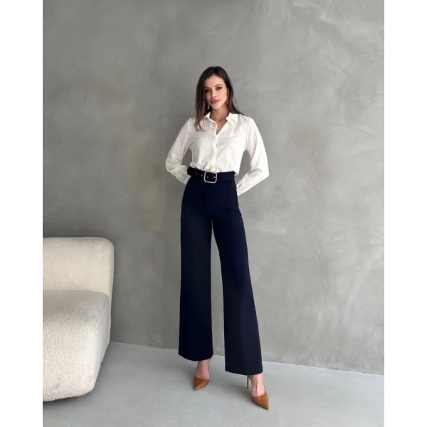 Kadın Yüksek Bel Krep Kumaş Full Likralı Ispanyol Paça Kemer Dahil Pantolon