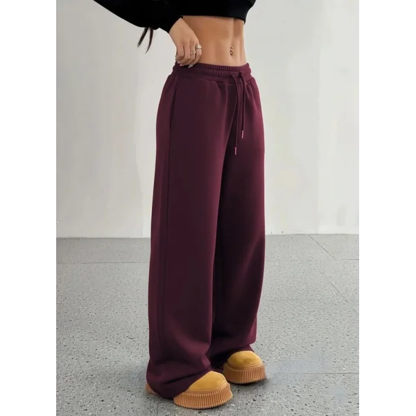 Kadın Yüksek Bel Lastikli Bağcıklı Geniş Kesim Dalgıç Mürdüm Pantolon