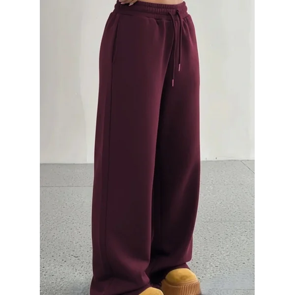 Kadın Yüksek Bel Lastikli Bağcıklı Geniş Kesim Dalgıç Mürdüm Pantolon