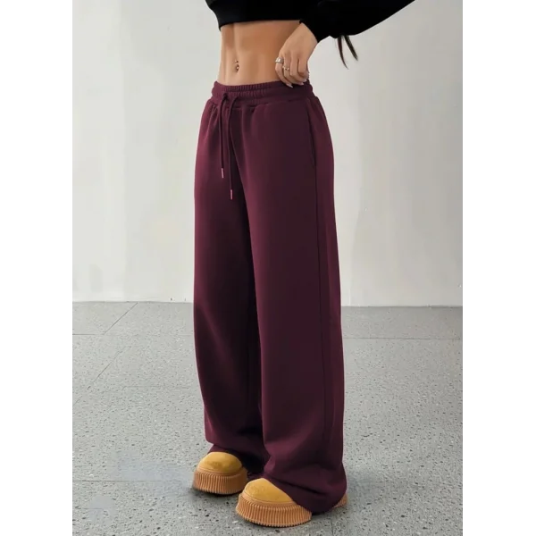 Kadın Yüksek Bel Lastikli Bağcıklı Geniş Kesim Dalgıç Mürdüm Pantolon