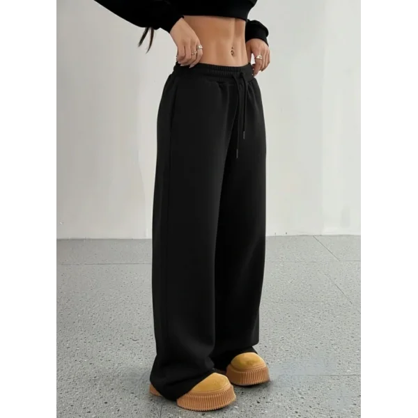 Kadın Yüksek Bel Lastikli Bağcıklı Geniş Kesim Dalgıç Pantolon