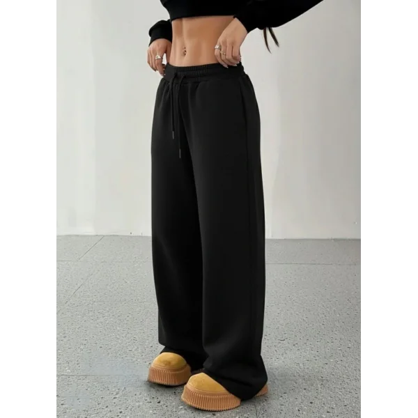 Kadın Yüksek Bel Lastikli Bağcıklı Geniş Kesim Dalgıç Pantolon