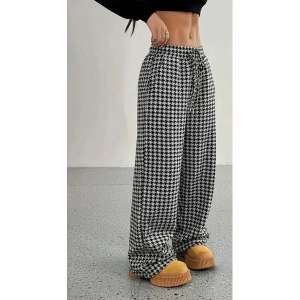 Kadın Yüksek Bel Lastikli Bağcıklı Geniş Kesim Kazayağı Dalgıç Pantolon