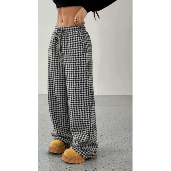 Kadın Yüksek Bel Lastikli Bağcıklı Geniş Kesim Kazayağı Dalgıç Pantolon