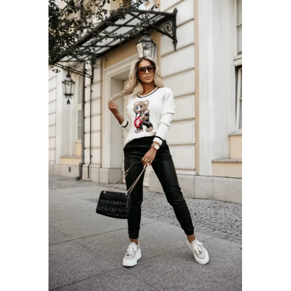 Kadın Yüksek Bel Lastikli Cepli Deri Pantolon