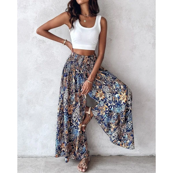 Kadın Yüksek Bel Lastikli Desenli Süprem Pantolon