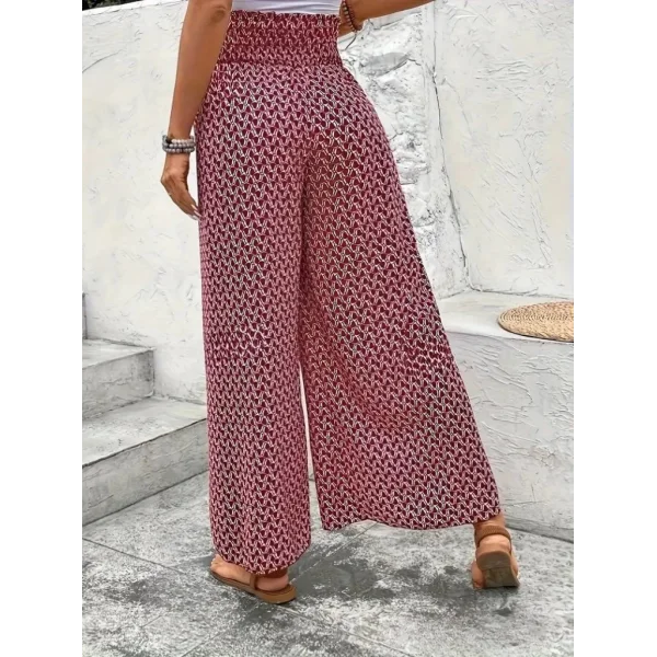 Kadın Yüksek Bel Lastikli önden Iki Parçalı Desenli Bürümcük Pantolon