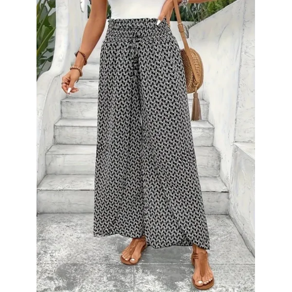 Kadın Yüksek Bel Lastikli önden Iki Parçalı Desenli Bürümcük Pantolon