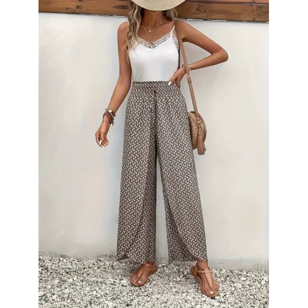 Kadın Yüksek Bel Lastikli önden Iki Parçalı Desenli Bürümcük Pantolon