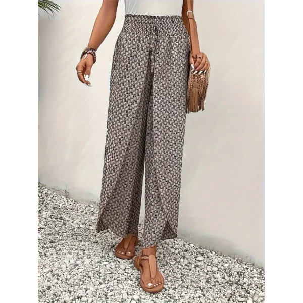 Kadın Yüksek Bel Lastikli önden Iki Parçalı Desenli Bürümcük Pantolon