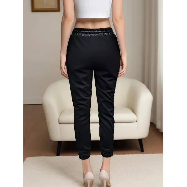 Kadın Yüksek Bel Lastikli Yanda Dantel Detaylı Bağcıklı Deri Pantolon