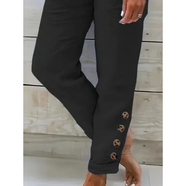 Kadın Yüksek Bel Lastikli Yandan Düğmeli Ithal Keten Pantolon