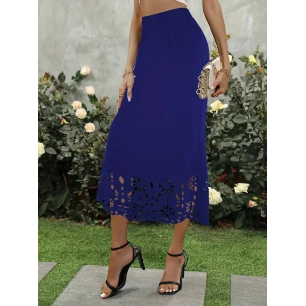 Kadın Yüksek Bel Lazer Kesim Detaylı Midi Ithal Krep Etek