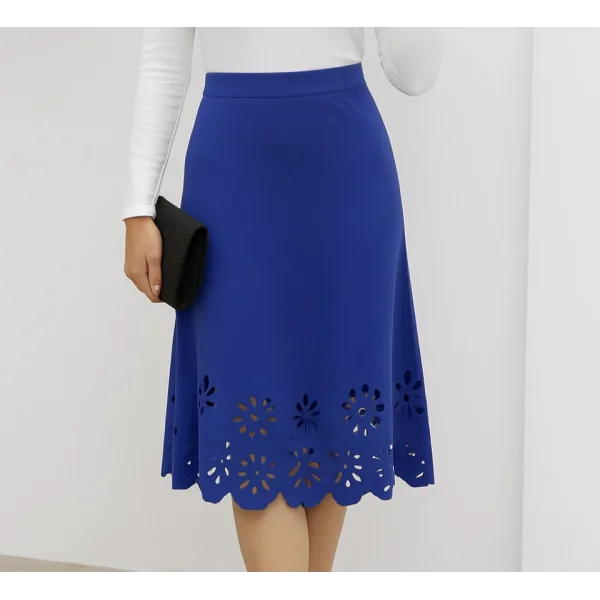 Kadın Yüksek Bel Lazer Kesim Detaylı Midi Ithal Krep Etek