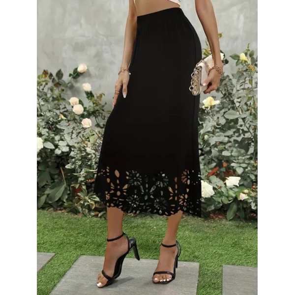 Kadın Yüksek Bel Lazer Kesim Detaylı Midi Ithal Krep Etek