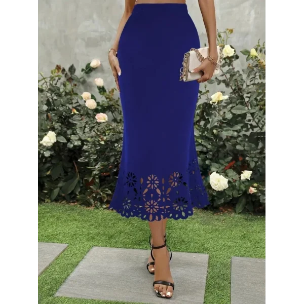 Kadın Yüksek Bel Lazer Kesim Detaylı Midi Ithal Krep Etek